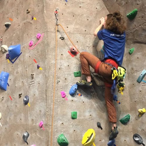 student sport climbing at GV climbing center