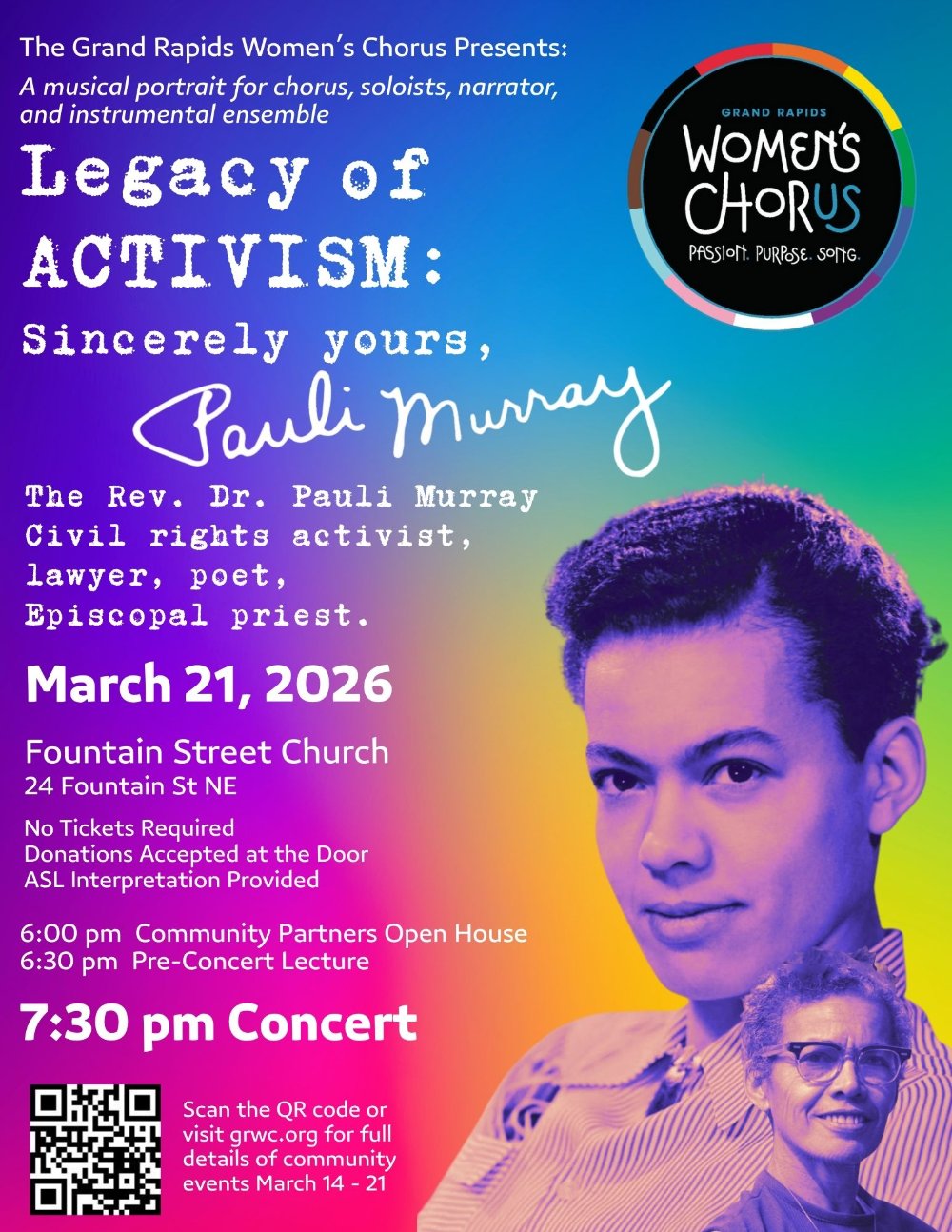 Sincerely Yours, Pauli Murray Contata flyer for March 21, 2026