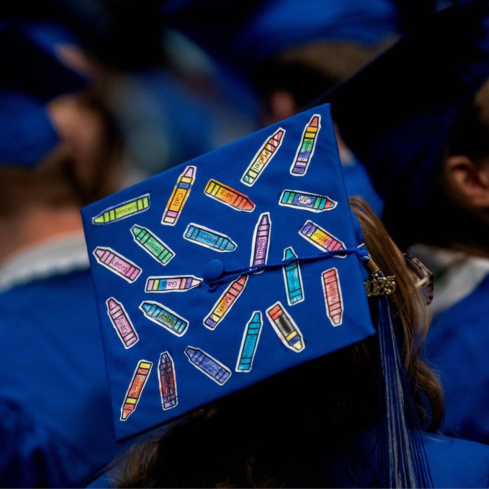 decorated grad cap at commencement