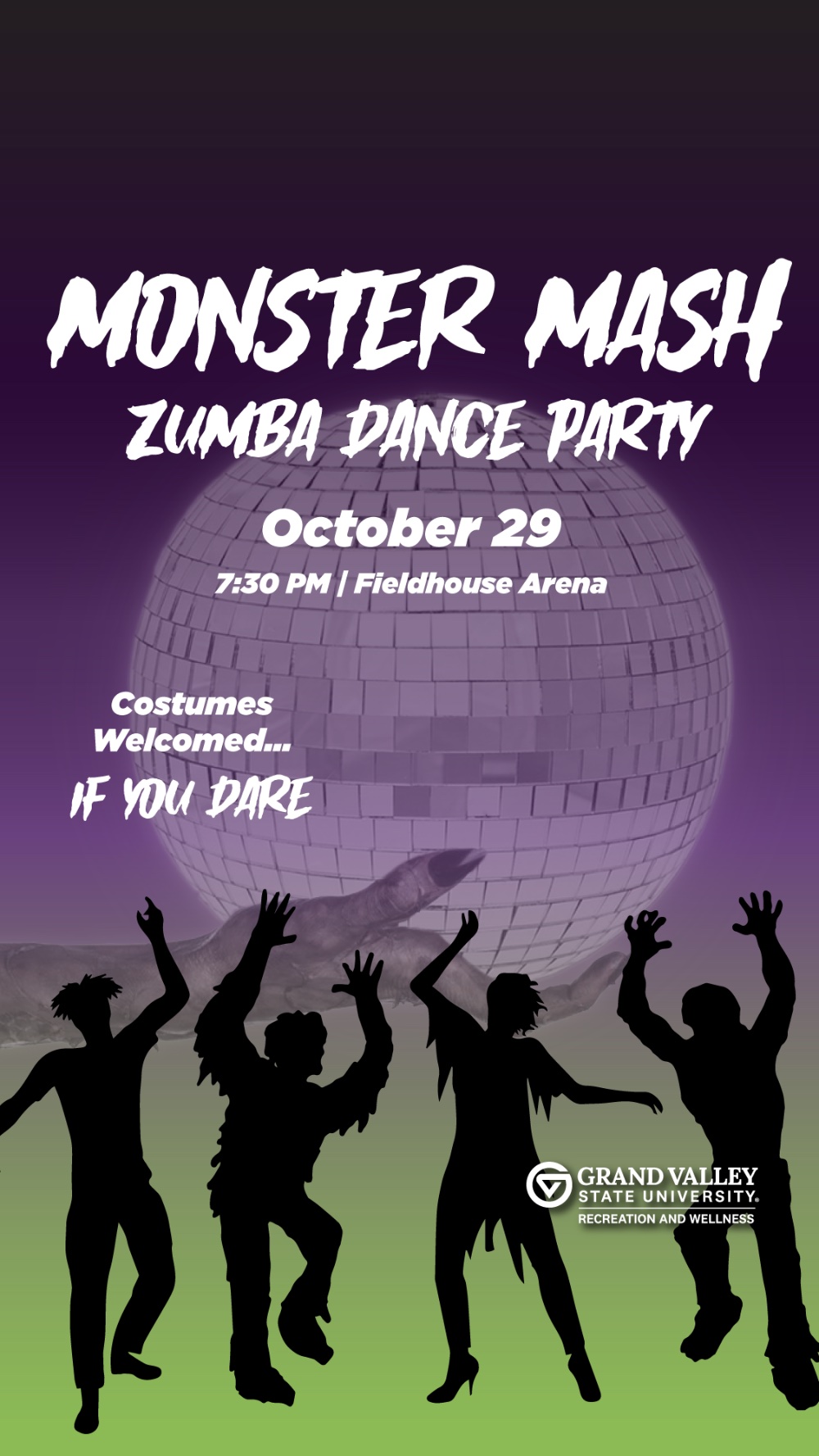 Monster mash dance party October 29th 7:30p, Fieldhouse arena