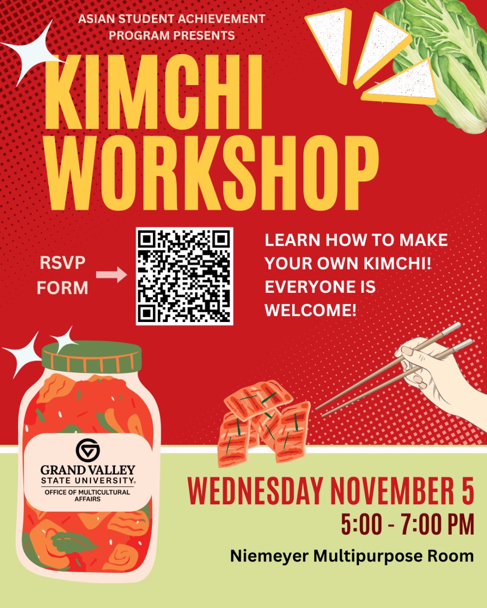 Kimchi Workshop flyer, with QR code to RSVP