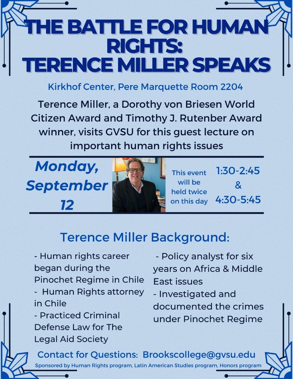 The Battle for Human Rights Terence Miller Speaks flyer