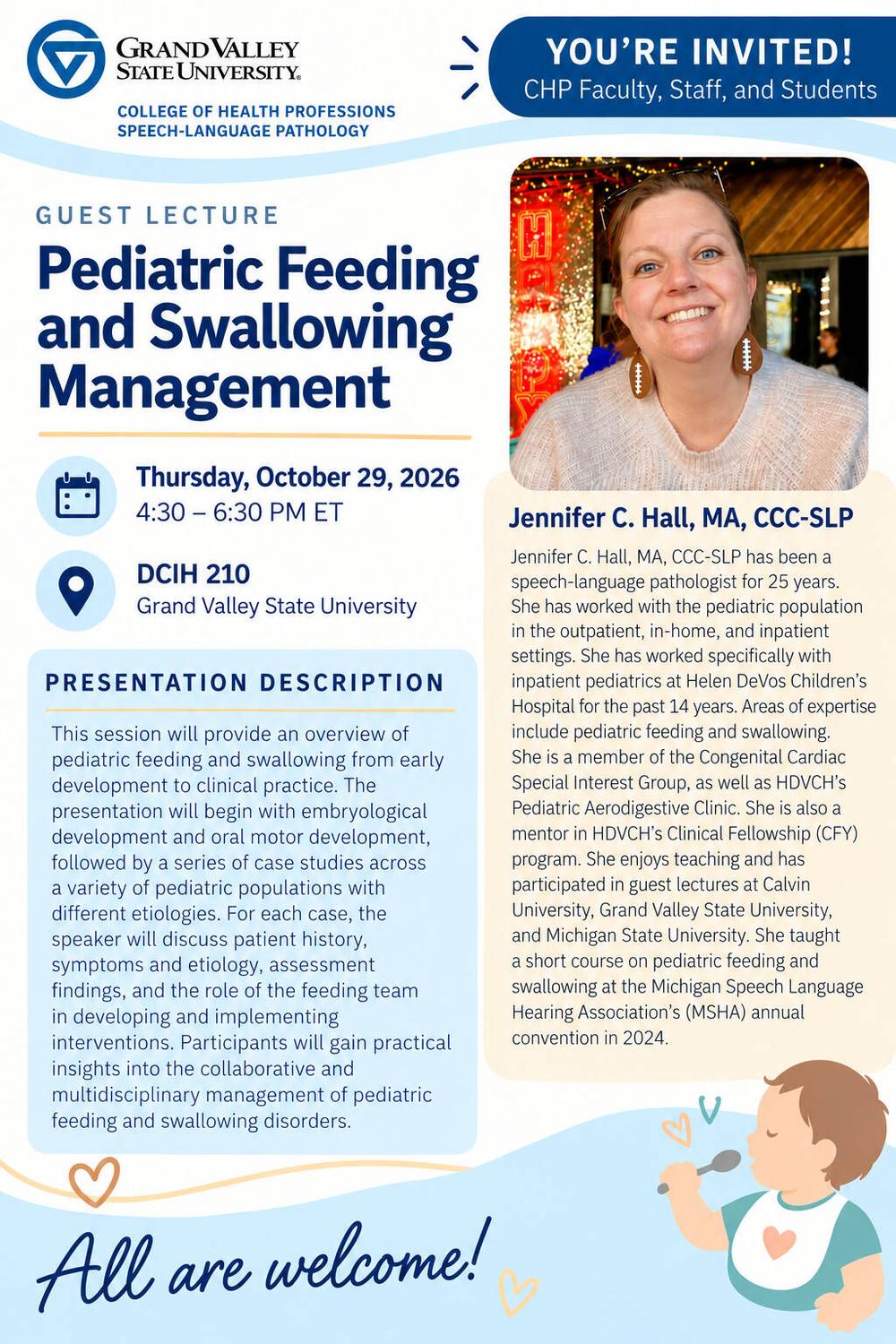 Flyer for Pediatric Feeding Lecture 10/29/26 4:30-6:30pm, DCIH 210