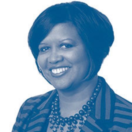 Image: Tia Brown McNair Headshot with a blue overlay