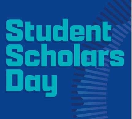 Student Scholars Day flyer in dark blue and turquoise