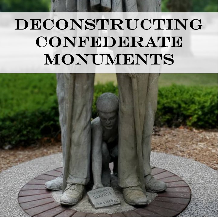 A monument in Allendale, MI that features a Confederate soldier, Union soldier, and enslaved child.