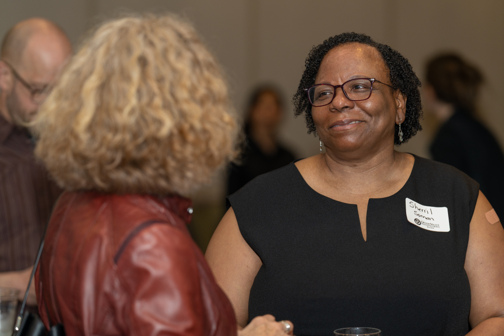 At right, CECI Dean Sherril Soman talks with Provost Jennifer Drake at the event.