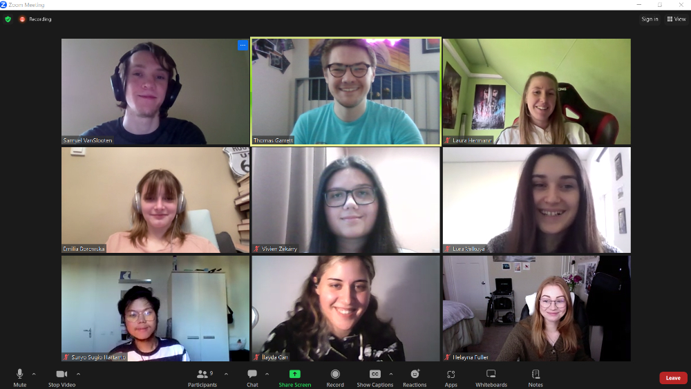 Zoom meeting of nine students