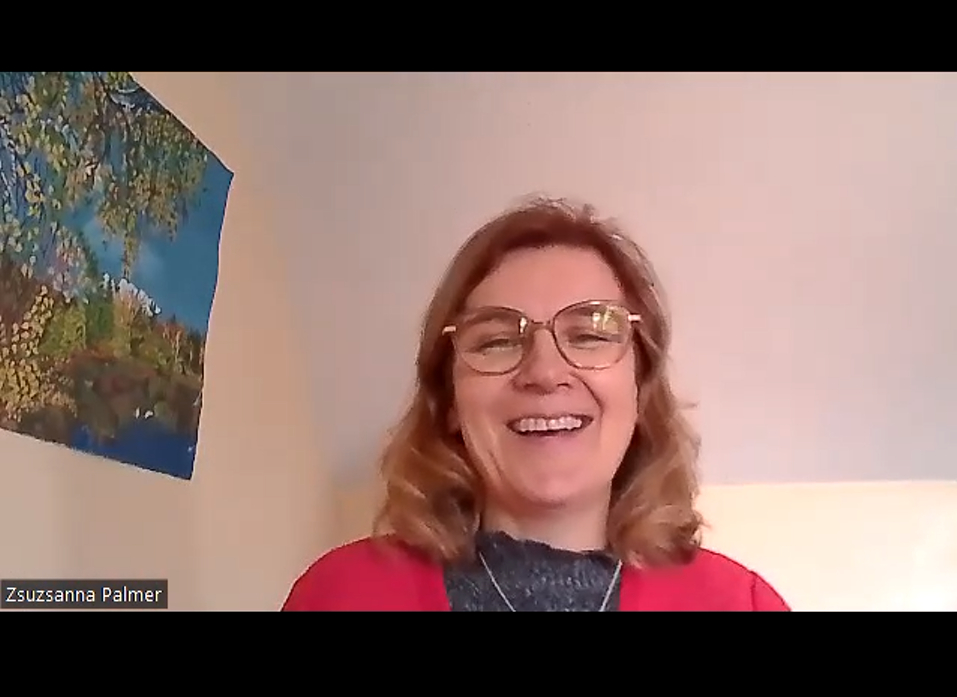 Zsuzsanna Palmer in a Zoom room