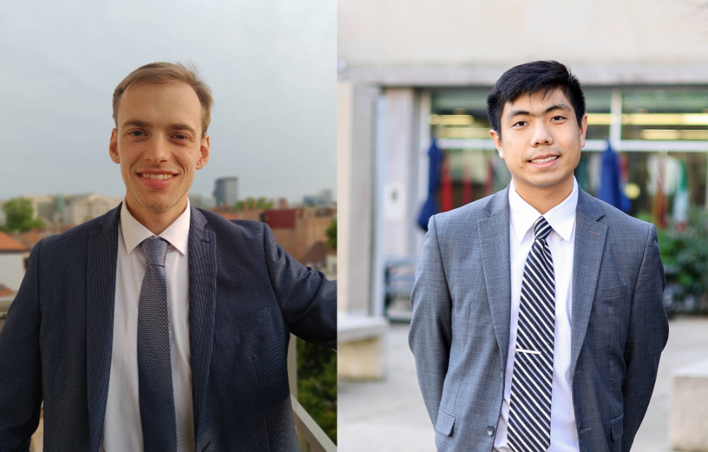 a composite photo of, left, Jiri Aberle, and Sanitsouk "Austin" Saycocie, both are wearing suits with white shirts