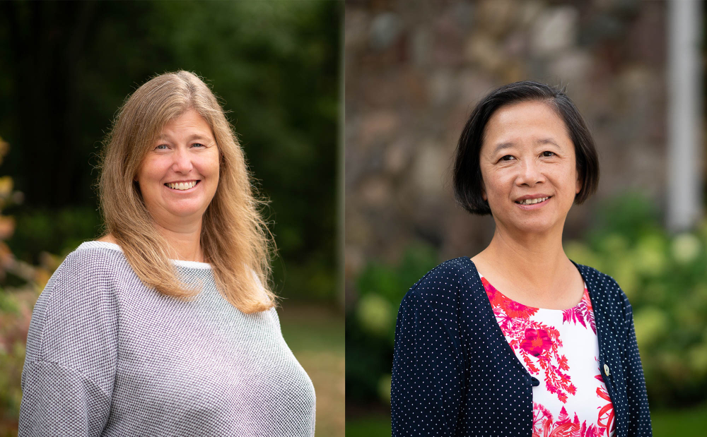 side by side composite of, at left, Gwenden Dueker, and Jing Chen