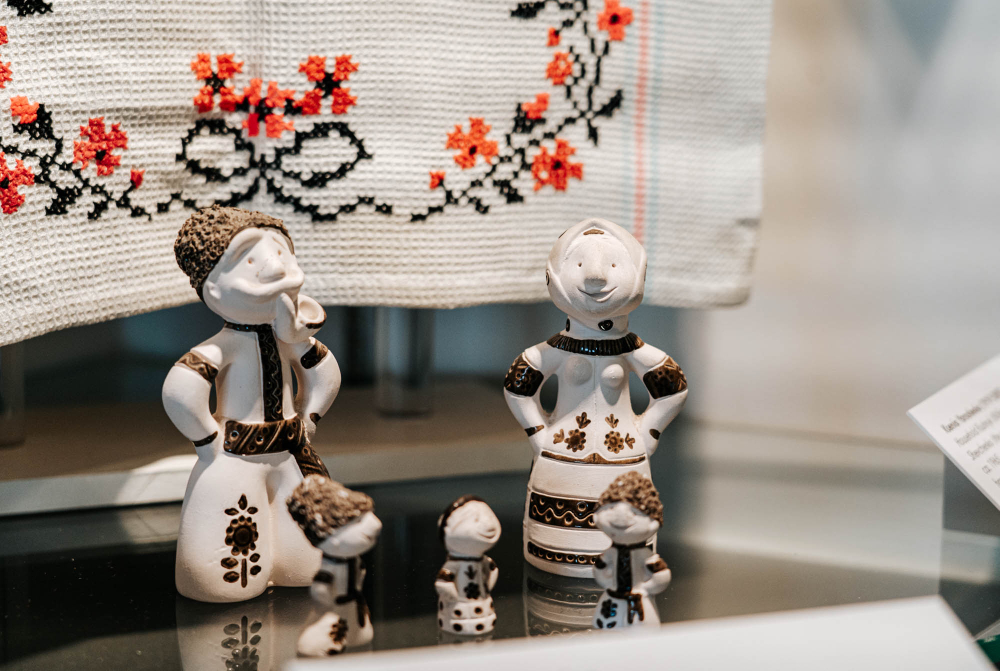 figurines in a display case