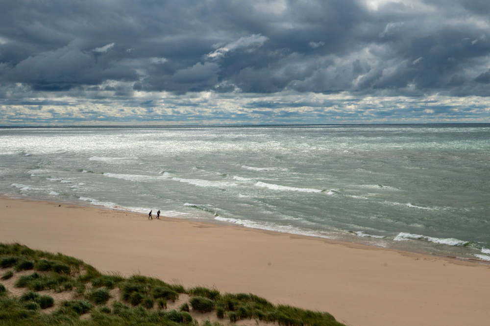shoreline of Lake Michigan in West Olive, cloudy sky