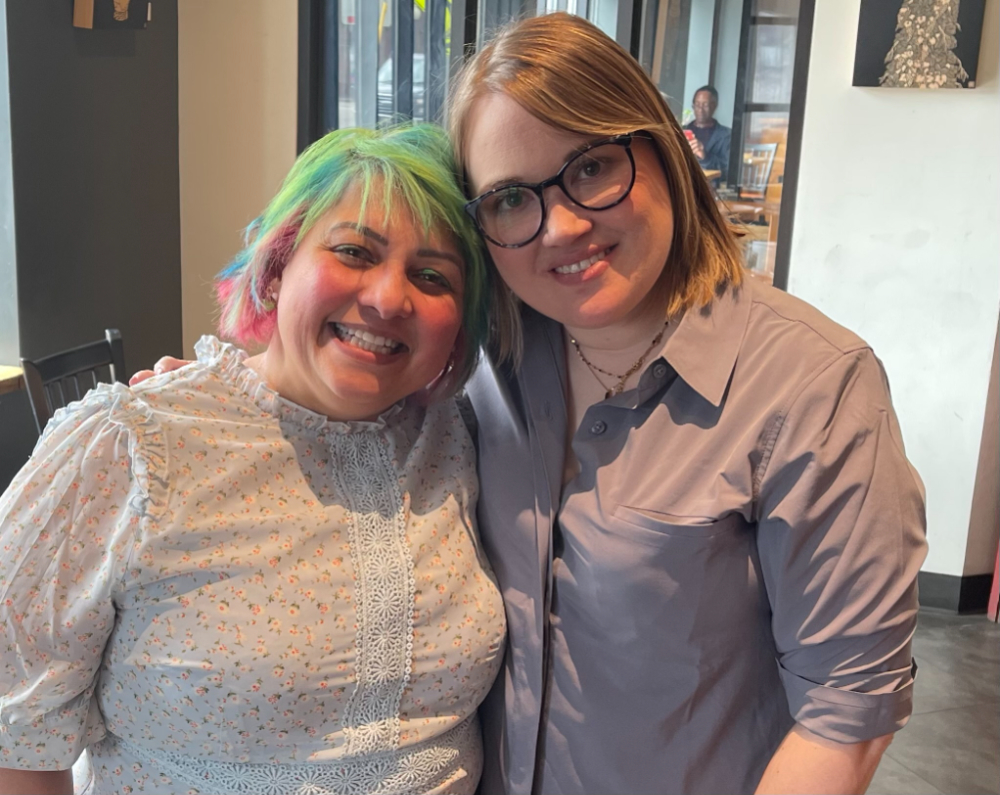 At left is&nbsp;Melba V&eacute;lez Ortiz, professor of communications, Honors College, with former student and 2010 graduate Hannah Wagner.
