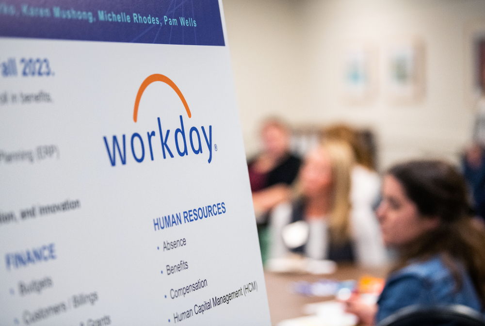 Workday poster with departments listed