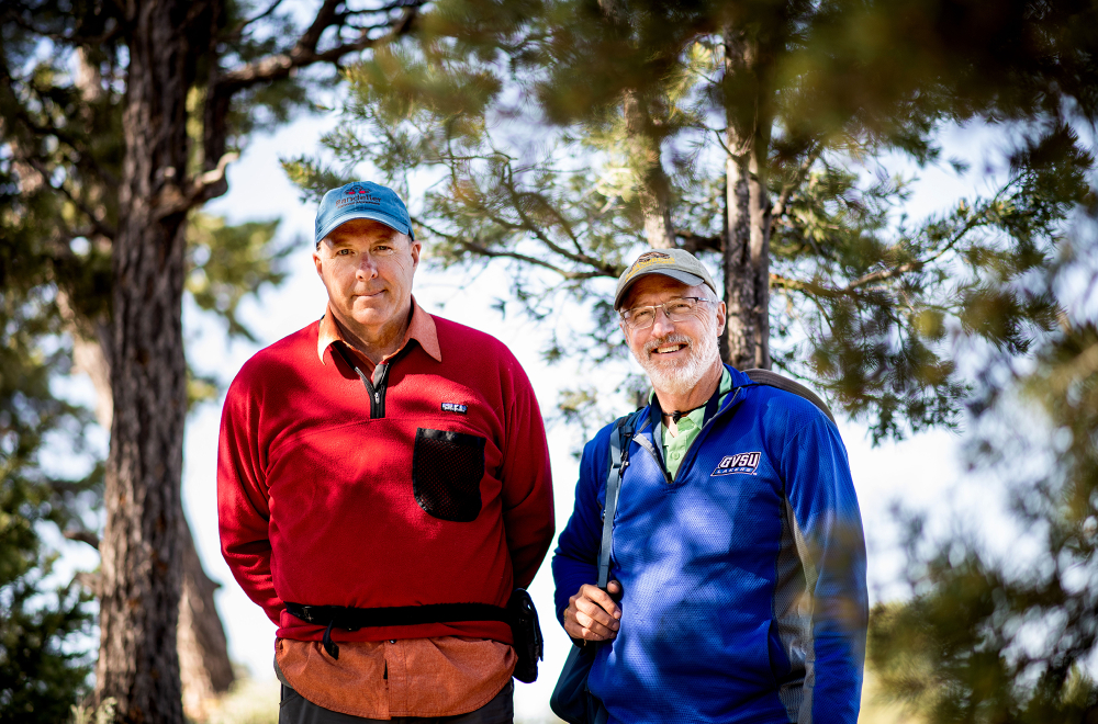 Peter Riemersma, left, and&nbsp;Peter Wampler in front of trees at the Grand Canyon