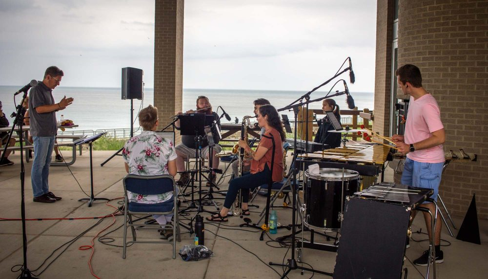 musicians perform in an bandshell at Indiana Dunes national park