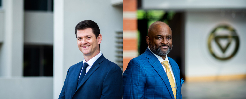 outdoor headshots of Milos Topic (left) and B. Donta Truss