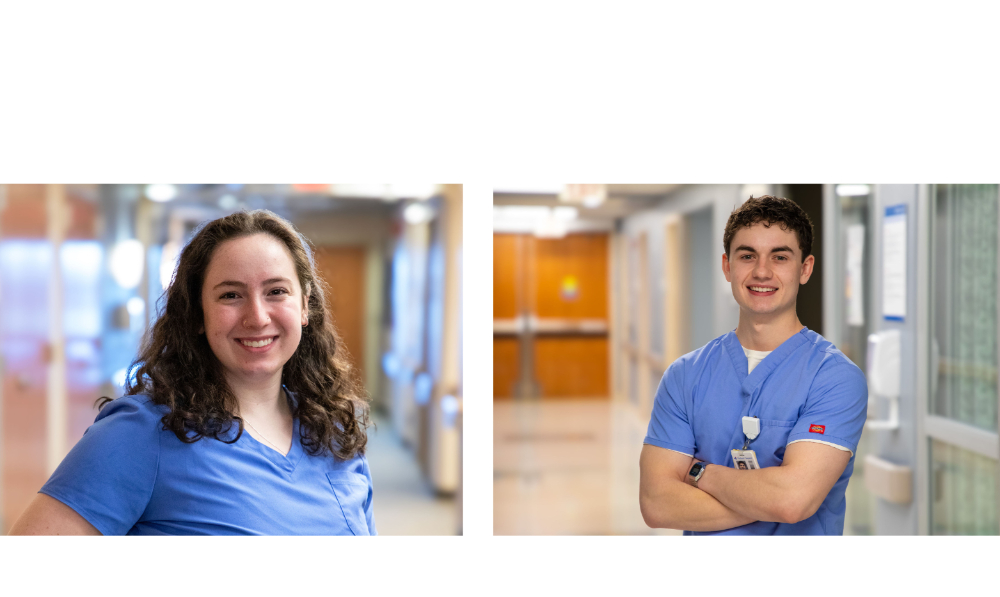 Christina Martinez, left, and Brady O'Brien in hospital scrubs