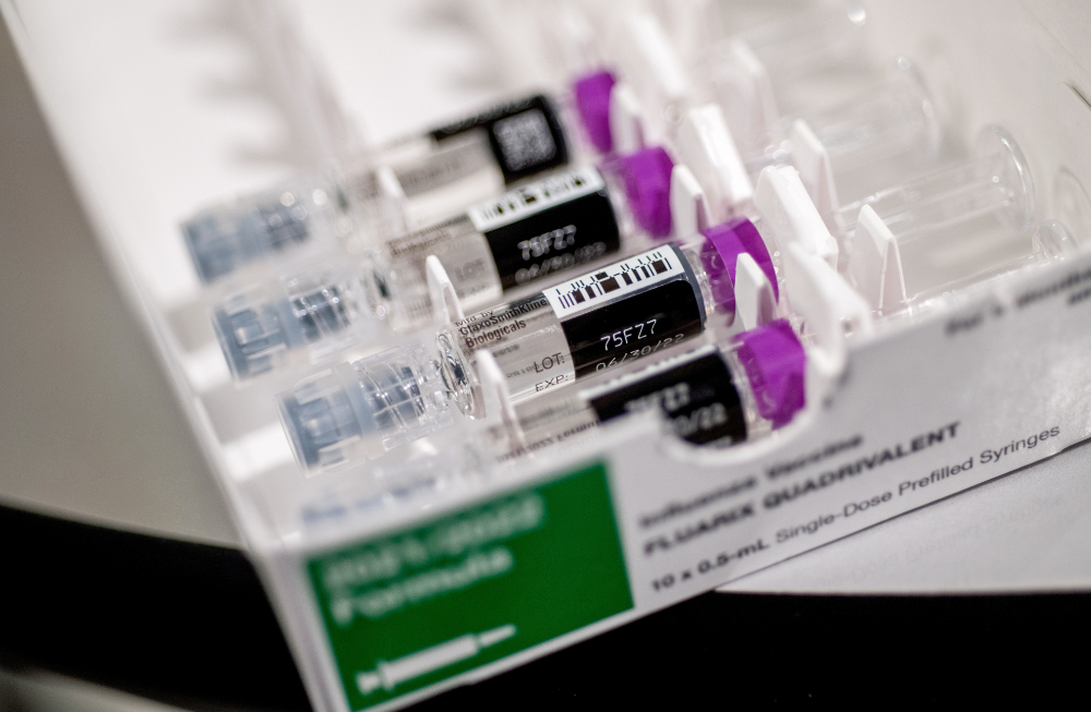 vials of flu vaccines ready for a clinic