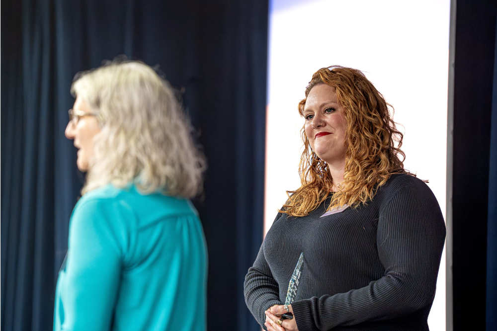 Keigh-Cee Bell smiles at Karen Gipson