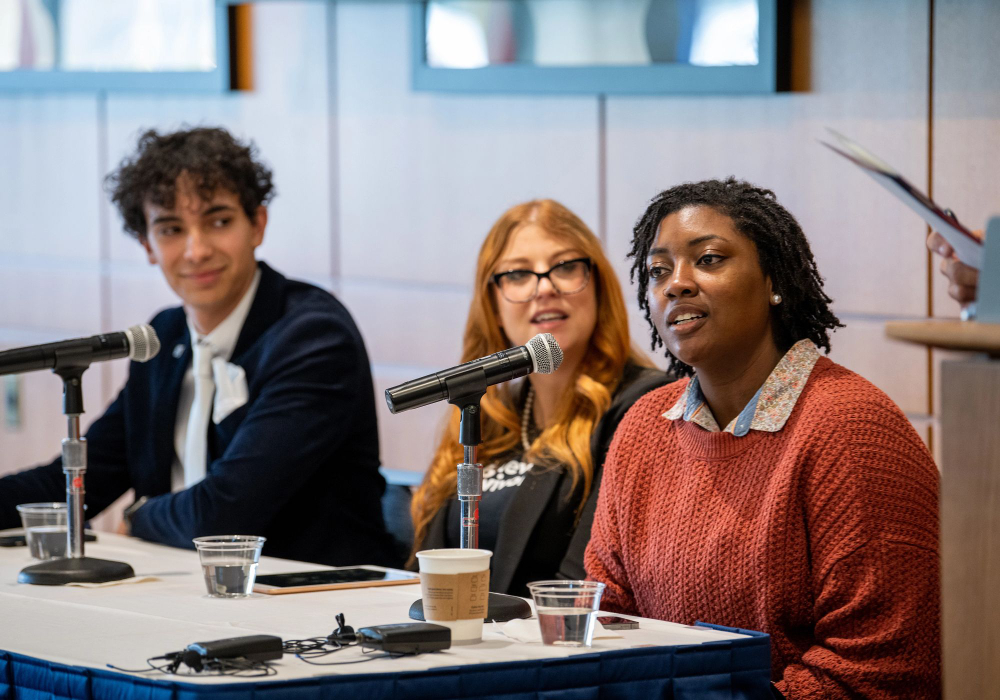 From left, Larbi Al Moutaa, Jessica Jennrich and Jakia Marie are pictured during a session at the 2022 Teach-In.