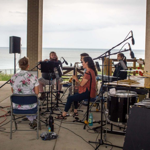 musicians perform in an bandshell at Indiana Dunes national park
