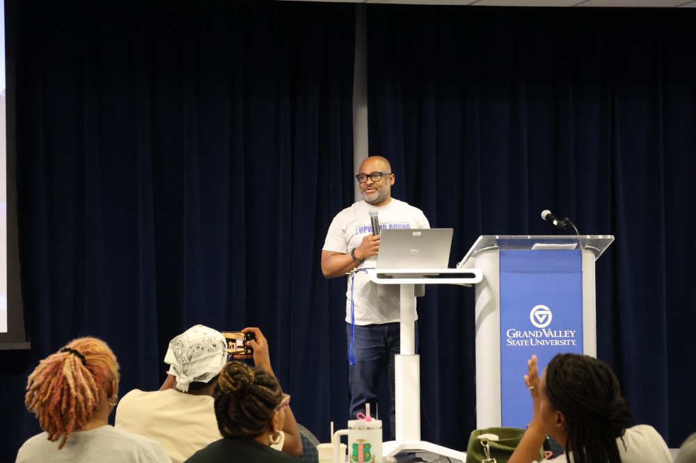 VP Truss with microphone at podium