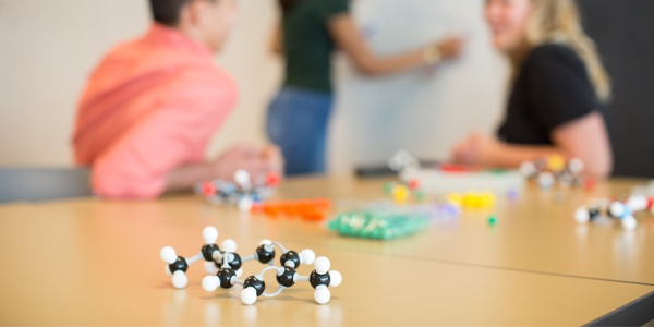 Molecular model on table.