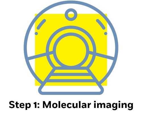 Step 1: Molecular imaging. Icon of a body scanner. 