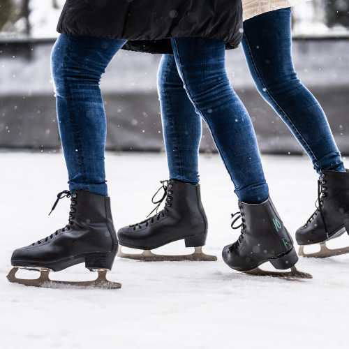 Closeup of people skating