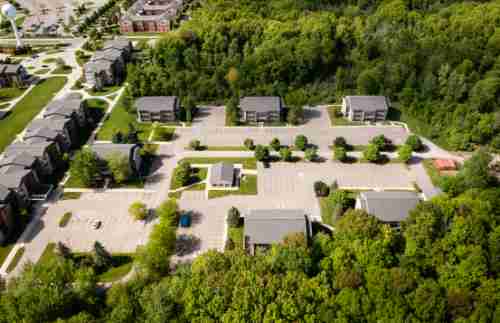 Aerial photo of a group of Grand Valley Apartment buildings