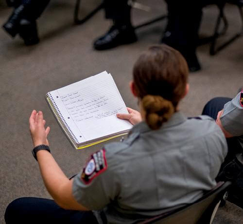 Read article GVSU Police Academy cadets learn, practice mediation tactics