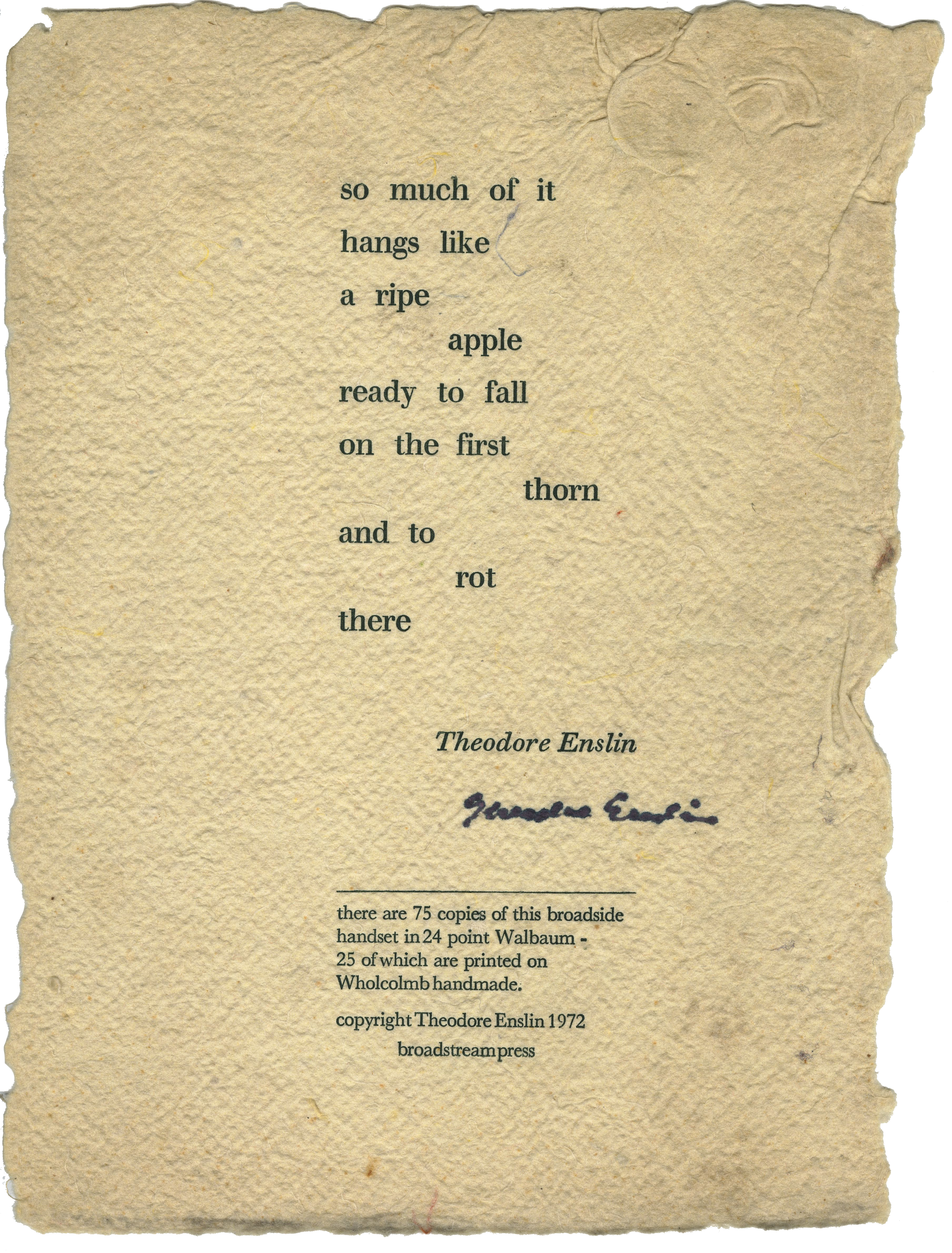 poem by Theodore Enslin