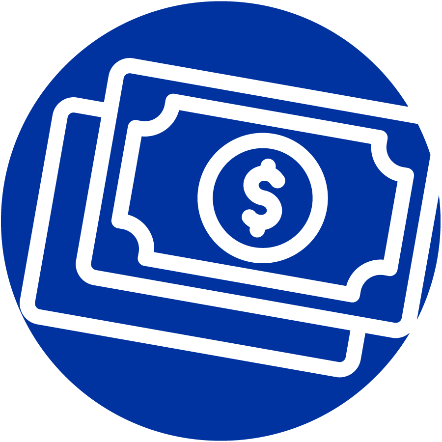 white graphic on blue indicating money