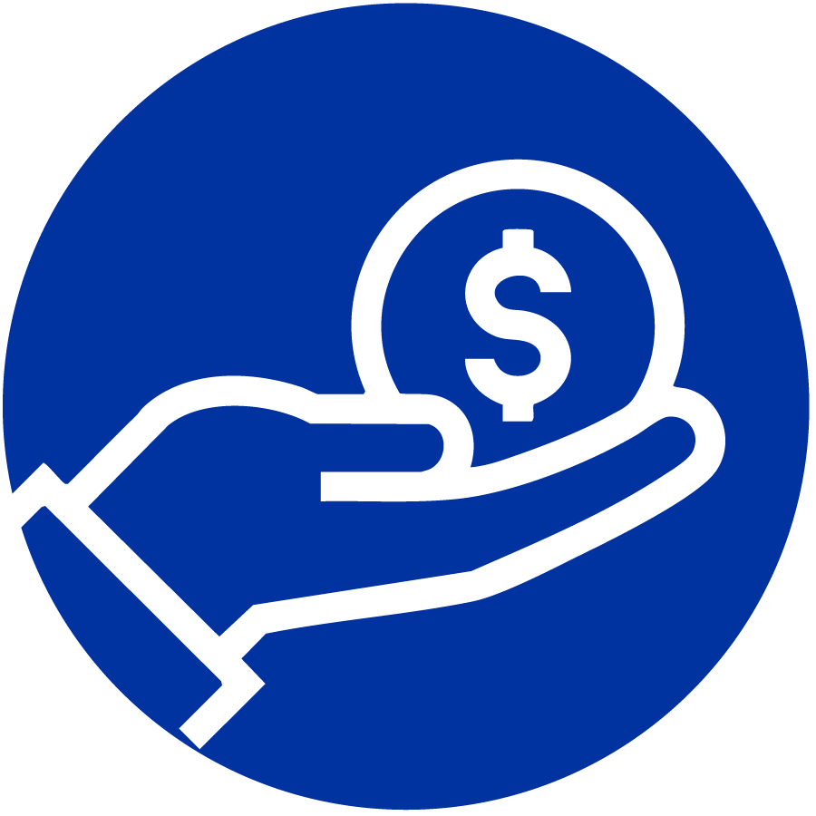 white graphic on blue hand holding money