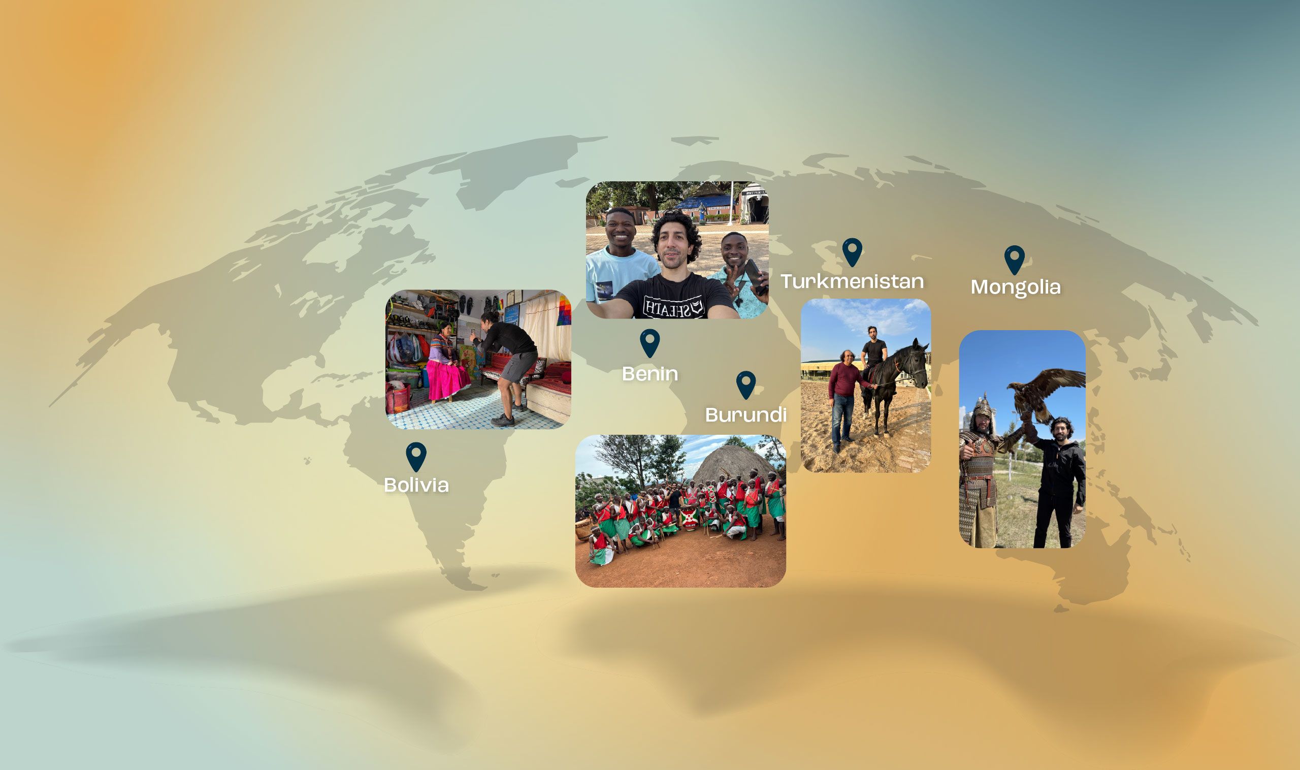 Michael Zervos bows to a woman in colorful cultural outfit