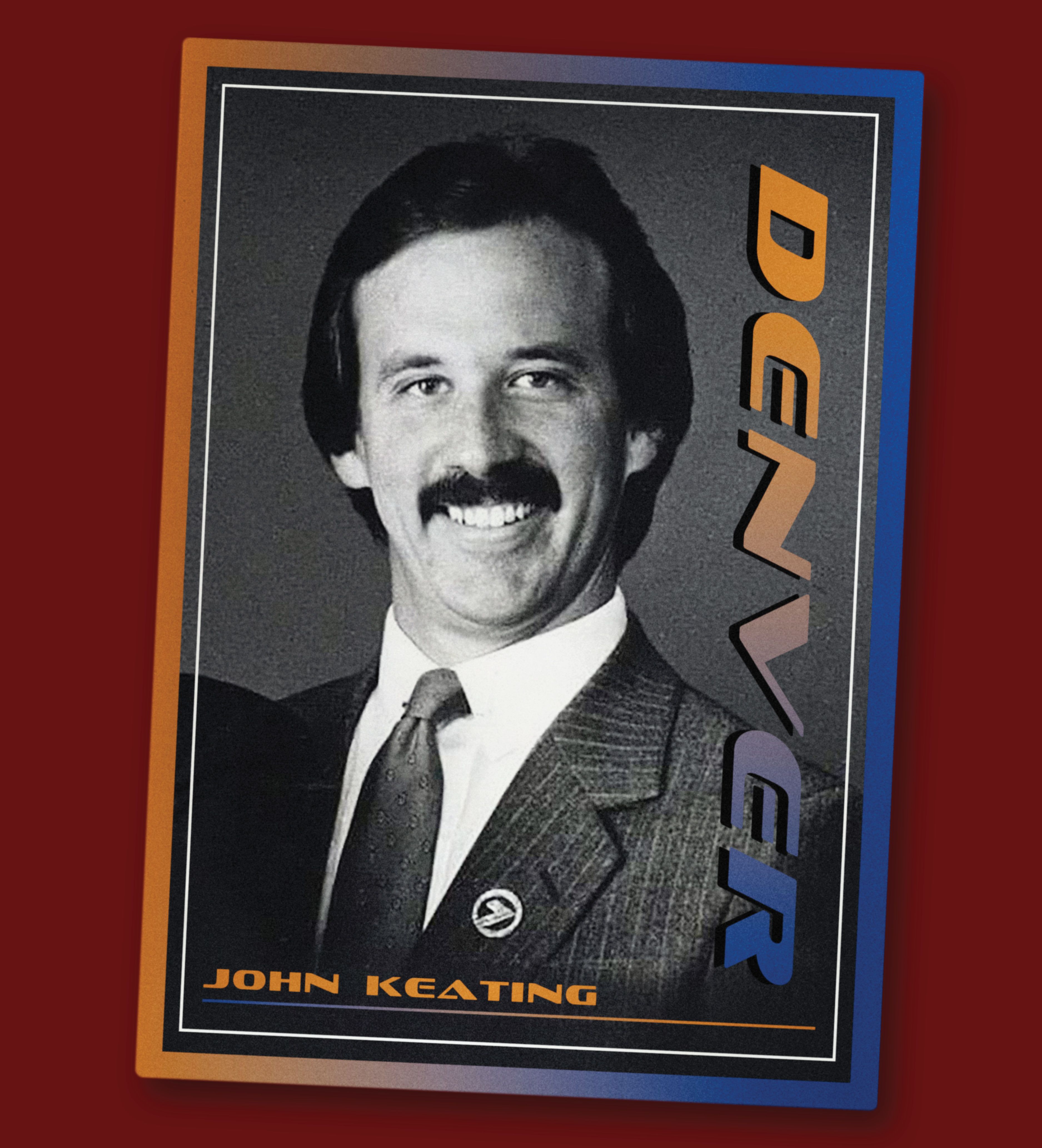 A sports card depicting John Keating during his time working in Denver
