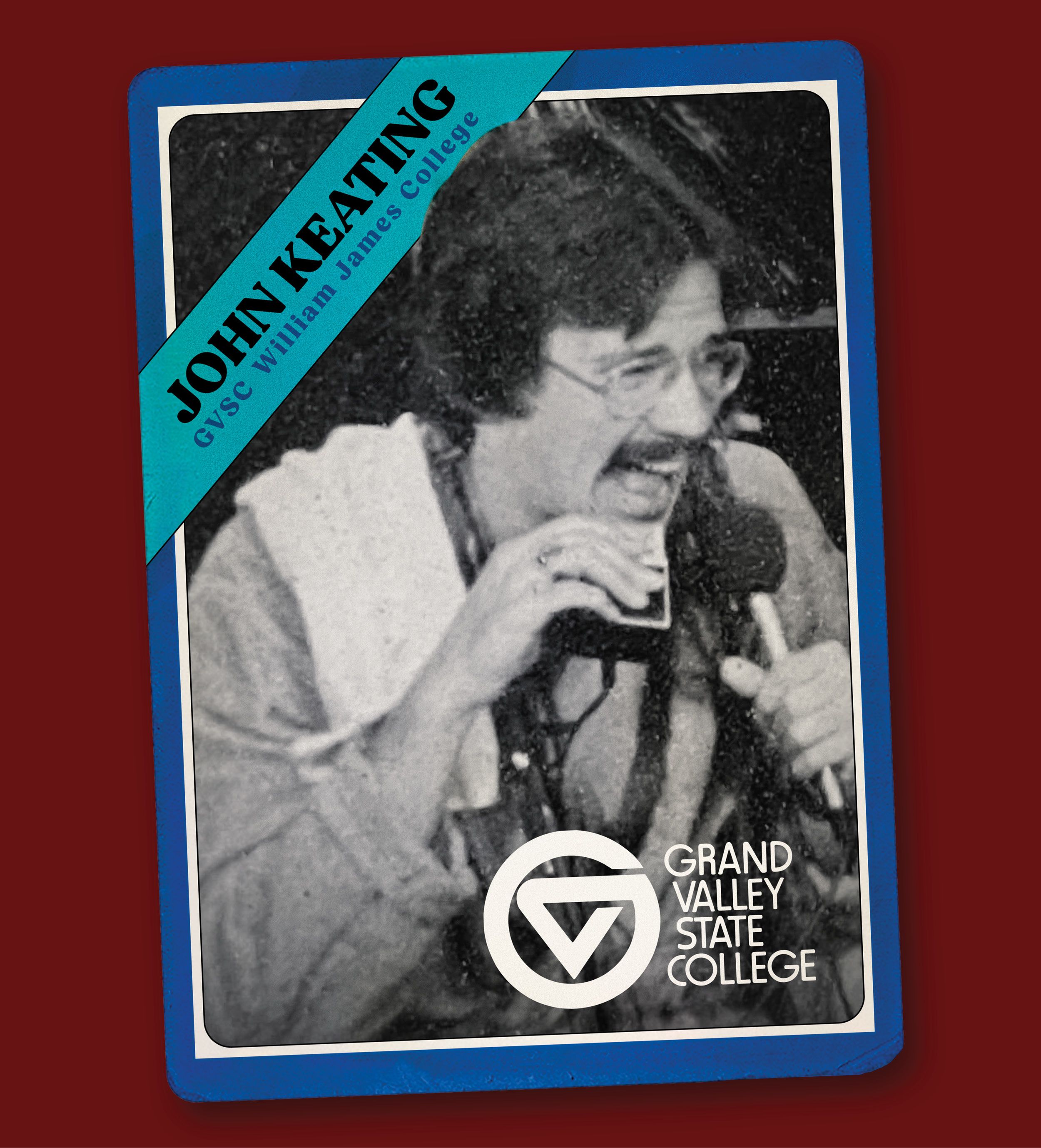 Sports card depicting John Keating while he worked at GVSU's student radio station.