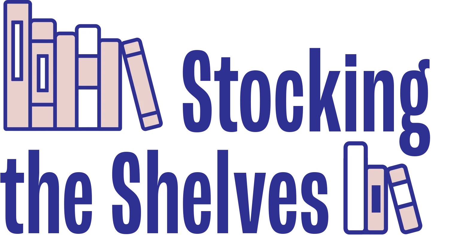 Stocking the Shelves, graphic image of books stacked on end