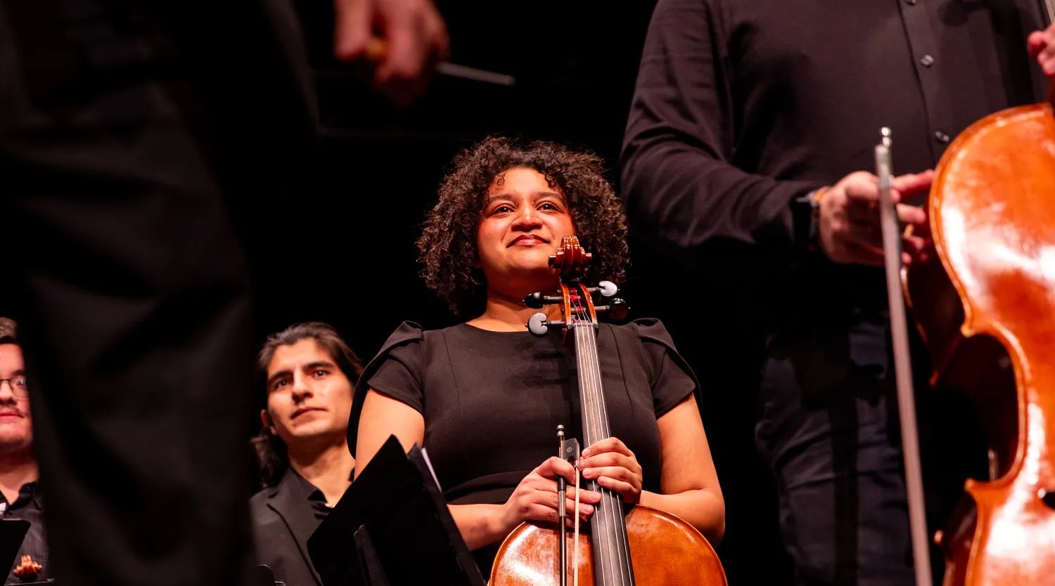 Maria Benítez-Sabino is a cellist with the Grand Valley Orchestra and a McNair Scholar. The McNair program prepares students for doctoral programs.