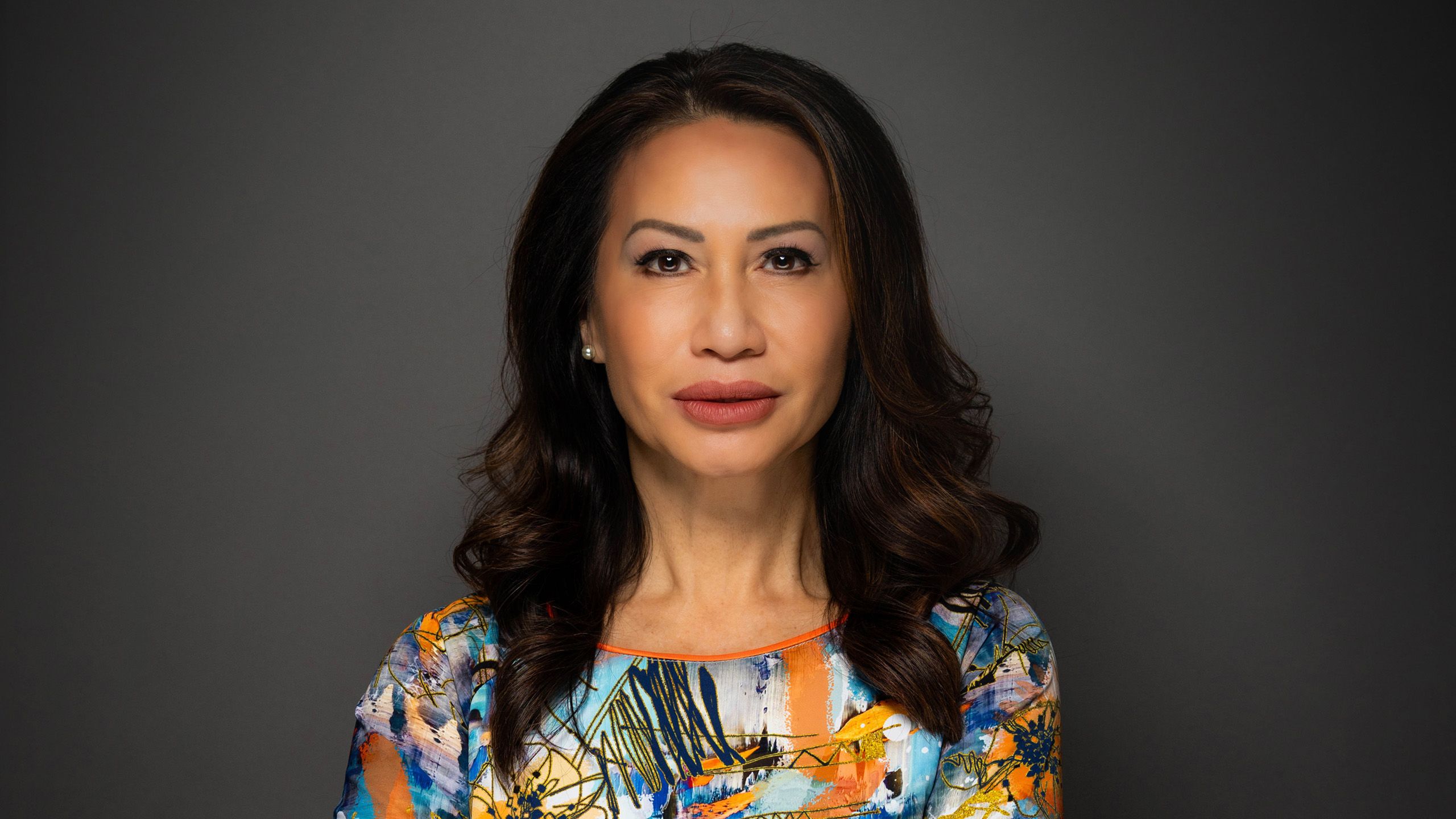 Connie Dang in colorful, Vietnamese dress