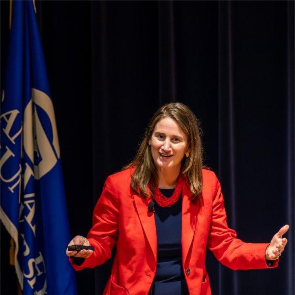 CEO of Business-Higher Education Forum Kristen Fox delivers her presentation