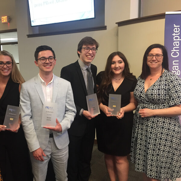 Students, alumni and faculty members from GV received awards from the West Michigan PRSA on May 22.