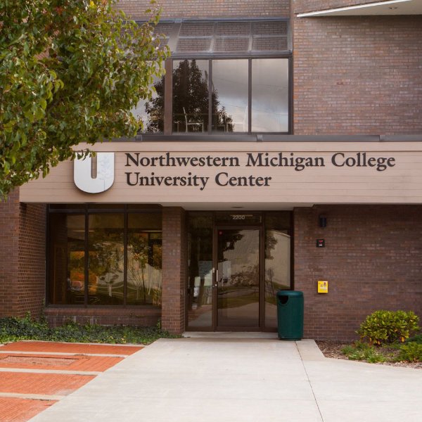 exterior photo of Northwestern Michigan College University Center entrance