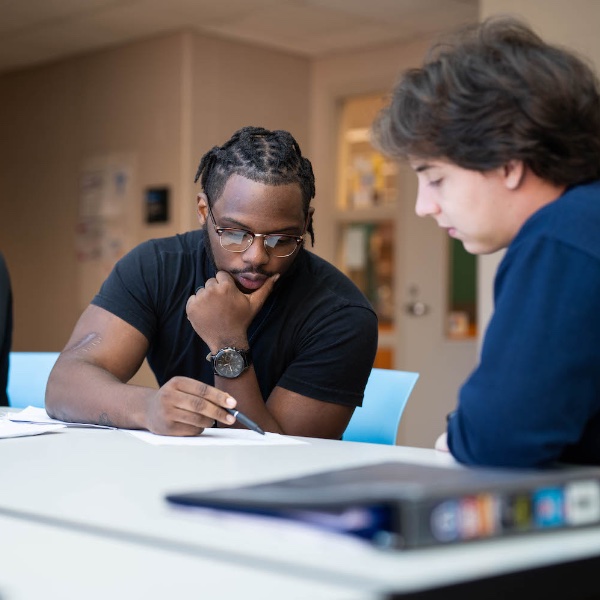 Students studying in a classroom.