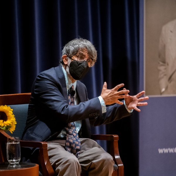 Speaker answering audience member question