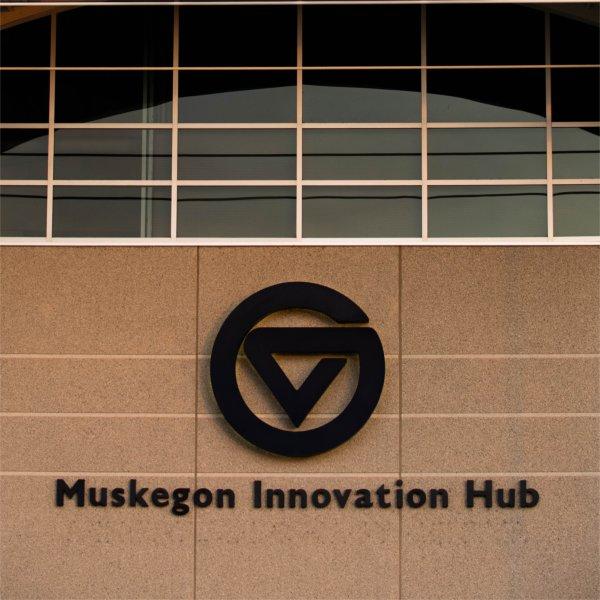 Exterior photo of the Muskegon Innovation Hub headquarters.