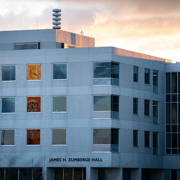 sunrise over Zumberge Hall