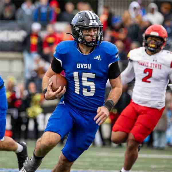 Quarterback Avery Moore runs with the ball during the Lakers game against Ferris State on October 14, 2023.